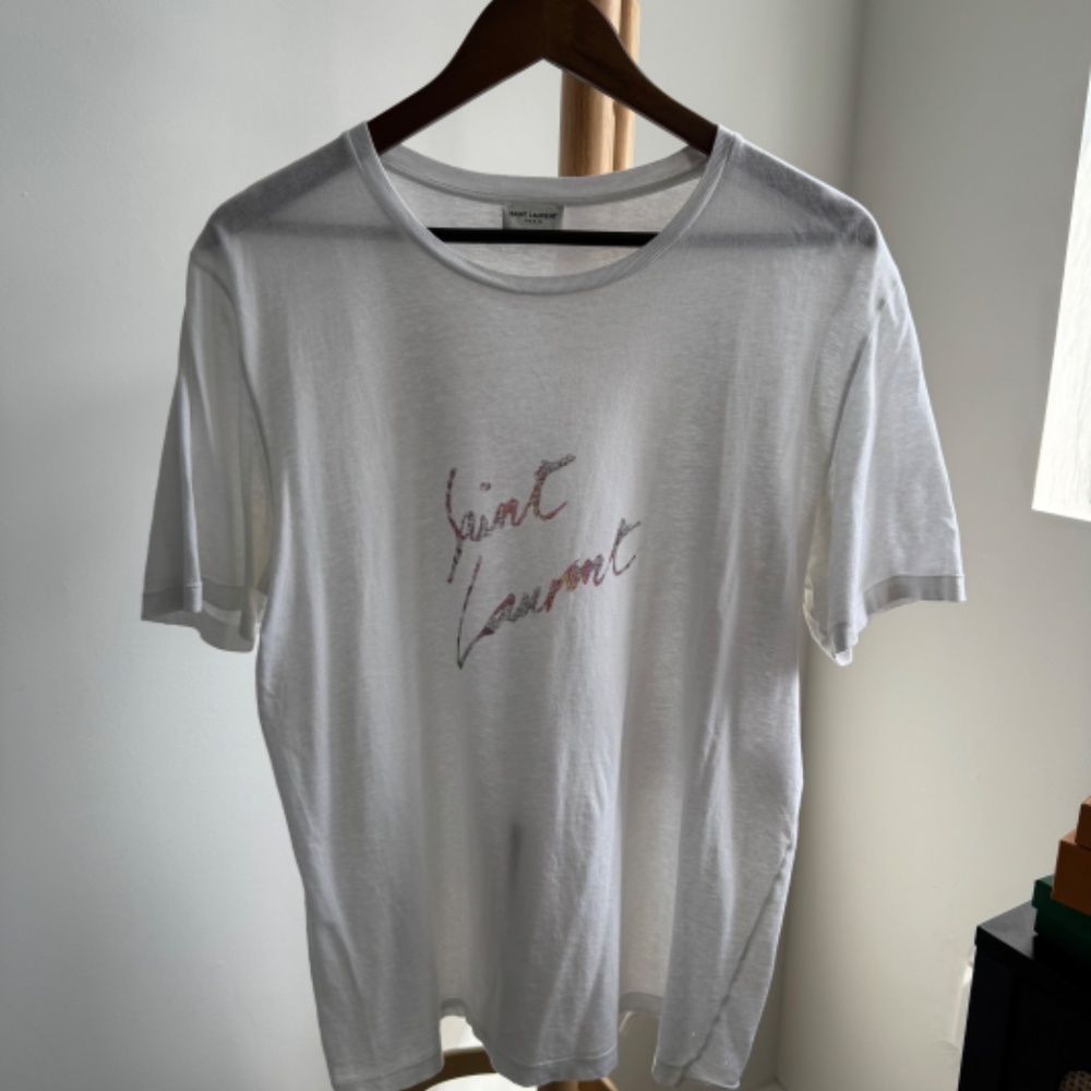 Saint Laurent White Animal Logo T-Shirt